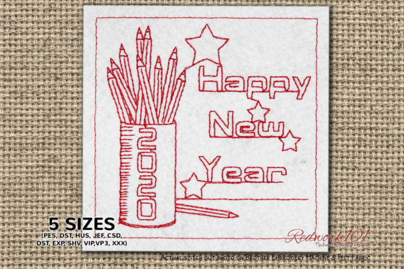 Coloring Pencil Box New Year Redwork