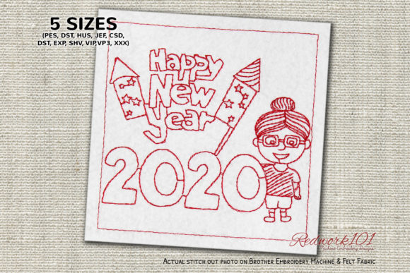 Cute Girl with Fire Crackers Redwork