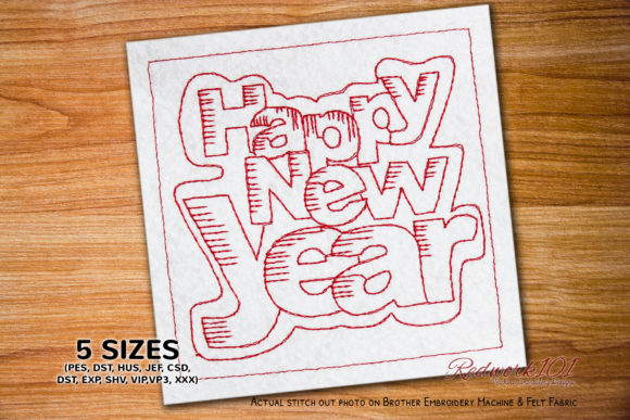 Happy New Year Design Redwork