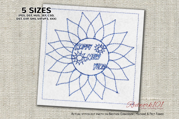 Sunflower Design Happy New Year Redwork